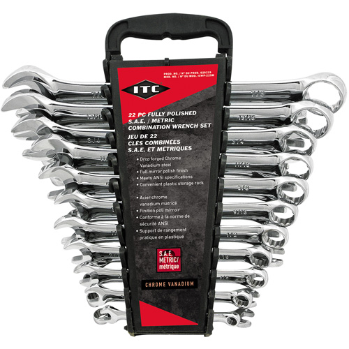 ICWP-22SM Wrench Set, Combination, 22 Pieces, Imperial and Metric Equipex
