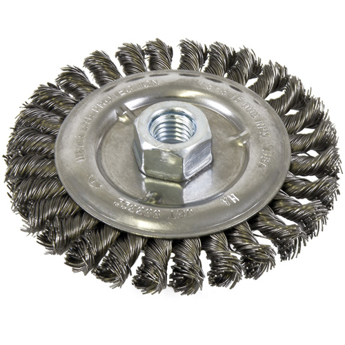 Standard Face Knot Wire Wheel Threaded, 5" Dia., 0.022" Fill, 5/8"-11 Arbor, Steel Equipex