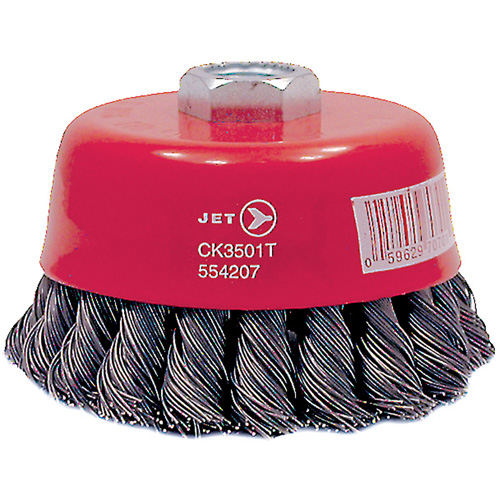 Brosse boisseau &agrave; fils nou&eacute;s torsad&eacute;s haute performance CK3501T, Dia. 3-1/2", Fils 0,02", Arbre 5/8"-11, Acier Equipex