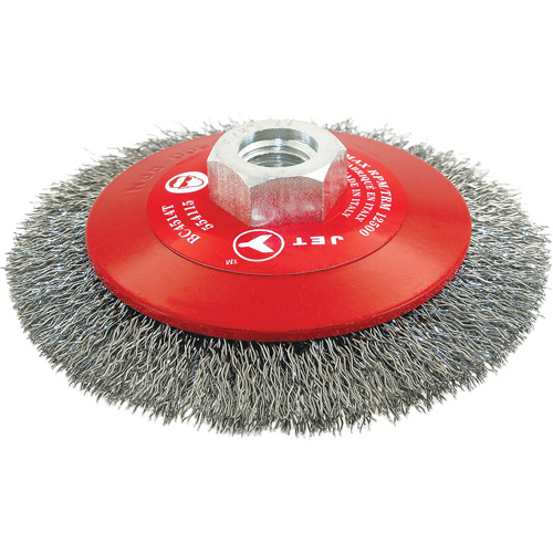 Brosse conique biseaut&eacute;e &agrave; fils sertis, haute performance, Dia. 4-1/2", Fils 0,014", Arbre 5/8"-11, Acier Equipex