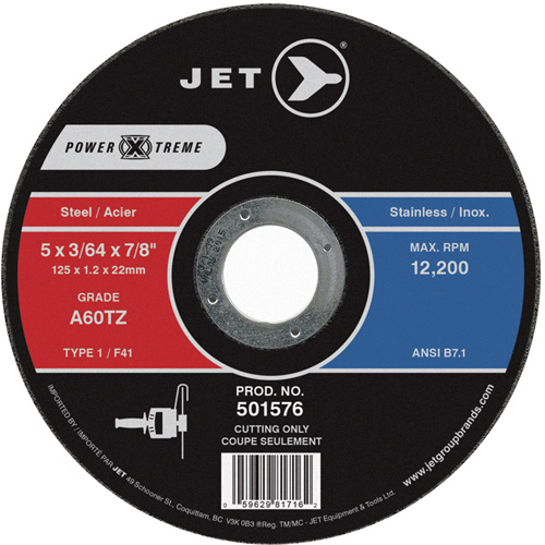 Meules &agrave; tronçonner POWER-XTREME, 5" x 3/64", Arbre de 7/8", Type 1, 12 200 Tr/min Equipex