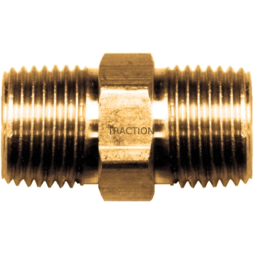 Hex Nipple, Brass, 3/8" x 1/4", NPT x NPT Equipex