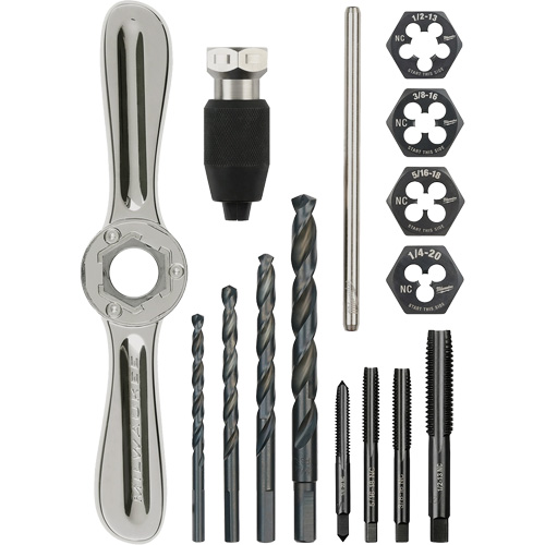 Tap and Die Set with Hex-Lok 2-in-1 Handle, 15 Pieces Equipex