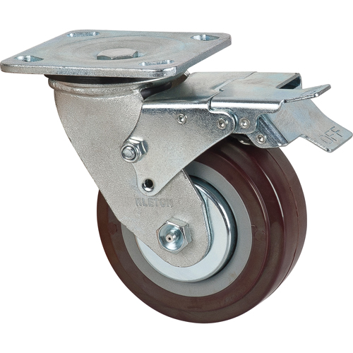 Caster, Swivel with Brake, 5" (127 mm), Polyurethane, 650 lbs. (294 kg.) Equipex
