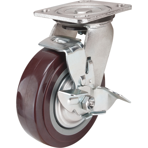 Roulette, Pivotant avec frein, 6" (152,4 mm), Polyur&eacute;thane, 850 lb (385 kg) Equipex
