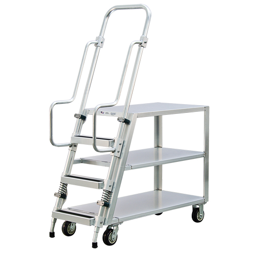 Chariot de pr&eacute;paration en aluminium avec &eacute;chelle, Aluminium, 22" la x 51-1/2" p, 3 tablettes, Capacit&eacute; 800 lb Equipex