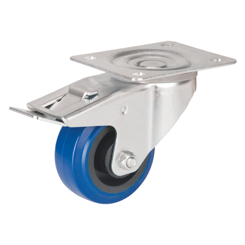 Blue Caster, Swivel with Brake, 3" (76 mm), Rubber, 285 lbs. (129 kg.) Equipex