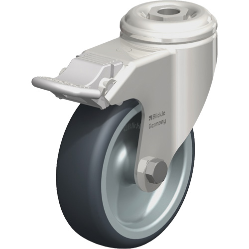 Roulette en &eacute;lastom&egrave;re thermoplastique acier inoxydable, Pivotant avec frein, Diam&egrave;tre 4" (102 mm), Capacit&eacute; 240 lb (108 kg) Equipex