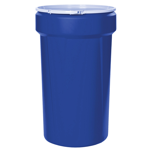 Baril emboîtable en poly&eacute;thyl&egrave;ne, 30 gal. US (25 gal. imp.), Dessus ouvert, Bleu Equipex