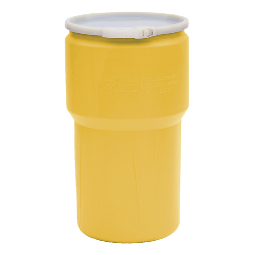 Baril emboîtable en poly&eacute;thyl&egrave;ne, 14 gal. US (11,7 gal. imp.), Dessus ouvert, Jaune Equipex