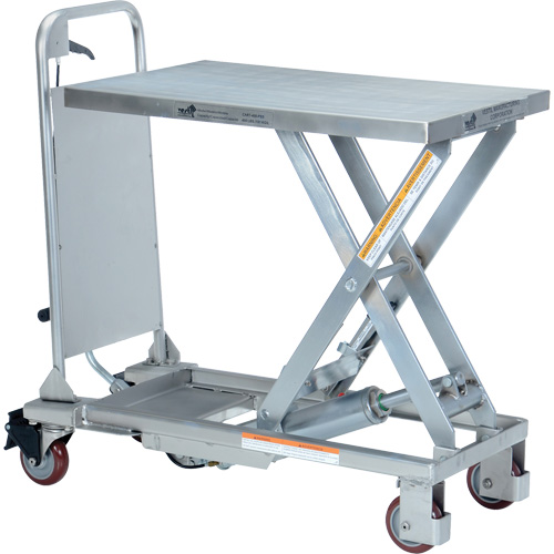 Table &eacute;l&eacute;vatrice hydraulique manuelle &agrave; ciseaux, 27-1/2" lo x 17-5/8" la, Partiellement en acier inoxydable, Capacit&eacute; 400 lb Equipex