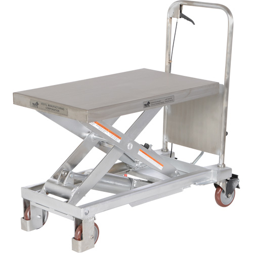 Table &eacute;l&eacute;vatrice hydraulique manuelle &agrave; ciseaux, 32-1/2" lo x 19-1/2 la, Partiellement en acier inoxydable, Capacit&eacute; 1000 lb Equipex