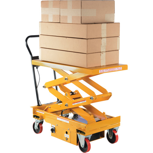 DC Powered Hydraulic Scissor Lift Elevating Cart, Steel, 39-3/4" L x 20-1/2" W, 1000 lbs. Capacity Equipex