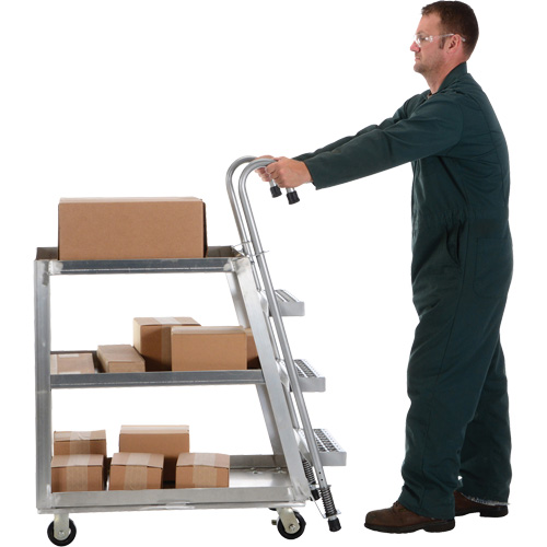 Chariot de pr&eacute;l&egrave;vement de stock, Aluminium, 21-7/8" la x 40" p, 3 tablettes, Capacit&eacute; 660 lb Equipex