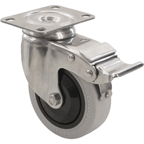 2309 Caster with Double Locking Brake, Swivel with Brake, 5" (127 mm), Envirothane Grey, 350 lbs. (158.8 kg.) Equipex