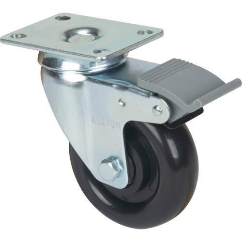 Caster, Swivel with Brake, 4" (101.6 mm), Polyolefin, 250 lbs. (113.4 kg) Equipex