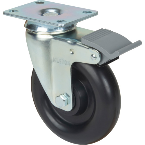 Caster, Swivel with Brake, 5" (127 mm), Polyolefin, 250 lbs. (113.4 kg) Equipex