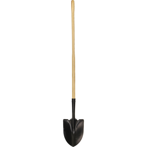 Round Point Shovel, Tempered Steel Blade, Wood, Straight Handle Equipex