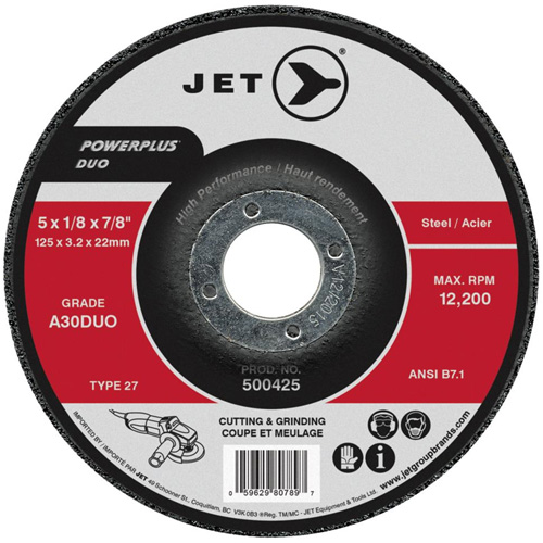 POWERPLUS DUO Cutting/Grinding Wheel, 4" x 1/8", 5/8" Arbor, Type 27, A30DUO Grit Equipex