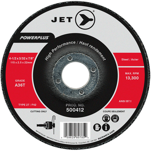 Meule &agrave; tronçonner Power Abrasive A36T, 4-1/2" x 3/32", Arbre de 7/8", Type T27, 13 300 Tr/min Equipex
