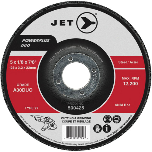 Meule A30DUO POWERPLUS DUO, 6" x 1/8", Arbre 7/8", Type 27 Equipex
