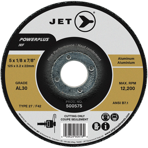 AL30 POWERPLUS NF Cutting Wheel, 5" x 1/8", 7/8" Arbor, Type 27, 12200 RPM Equipex