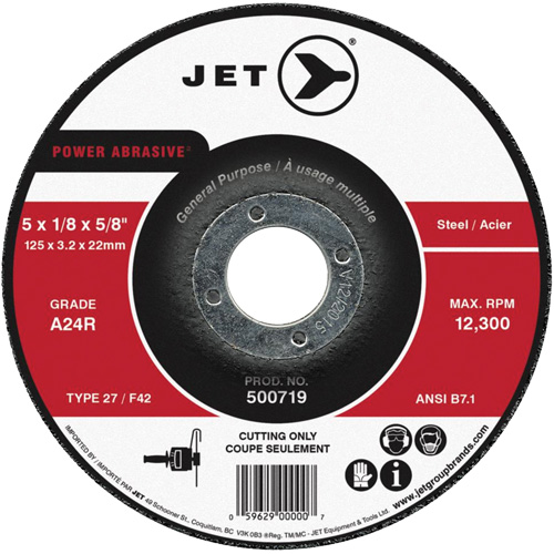Power Abrasive Cut-Off Wheel, 4" x 1/8", 5/8" Arbor, Type 27, 15200 RPM Equipex