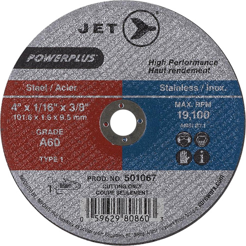 A60 POWERPLUS Cut-Off Wheel, 4" x 1/16", 3/8" Arbor, Type 1, 19100 RPM Equipex