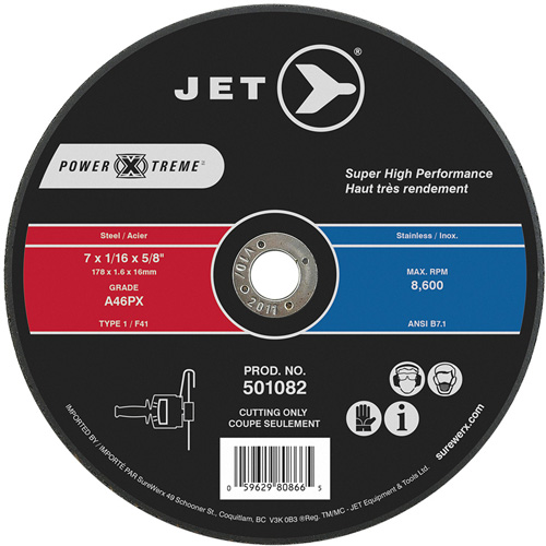 POWER-XTREME Cut-Off Wheel, 7" x 1/16", 5/8" Arbor, Type 1, 8600 RPM Equipex