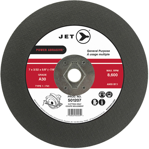 Power Abrasive Cut-Off Wheel, 7" x 3/32", 5/8" Arbor, Type 1, 8600 RPM Equipex