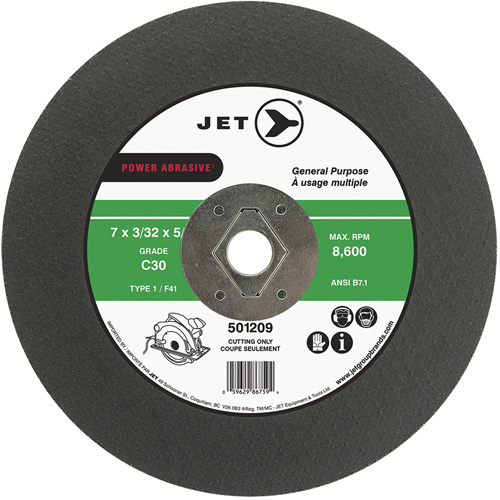 C30 Power Abrasive Cut-Off Wheel, 7" x 0.094", 5/8" Arbor, Type T1, 8600 RPM Equipex
