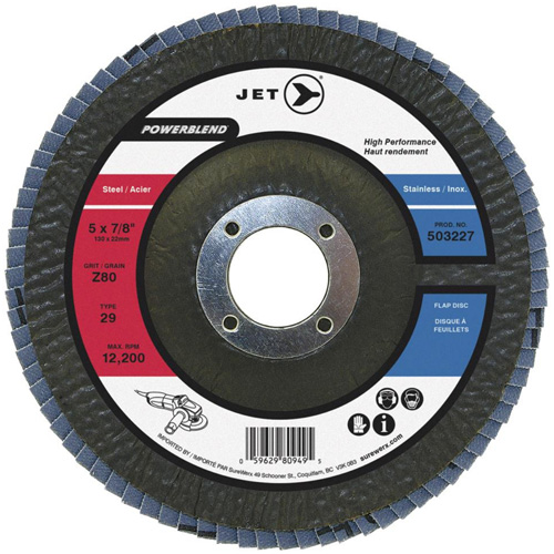POWERBLEND Flap Disc, 4-1/2" x 7/8", Type 29, Z80 Grit, Zirconia Alumina Equipex