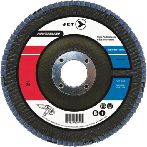POWERBLEND Flap Disc, 4-1/2" x 7/8", Type 29, Z120 Grit, Zirconia Alumina Equipex