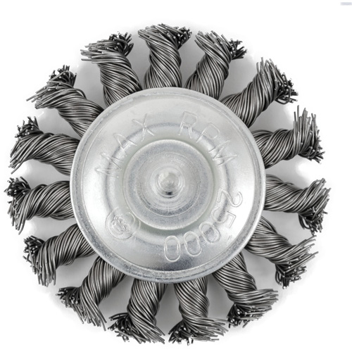 Brosse radiale &agrave; fils nou&eacute;s torsad&eacute;s mont&eacute; sur mandrin EKR275-20, 3", Fils ,02", Tige 1/4" Equipex