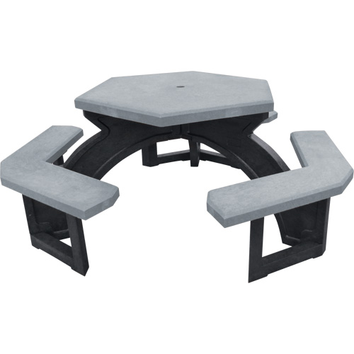 Tables de pique-nique hexagonales en plastique recycl&eacute;, 78" lo x 78" la, Gris Equipex