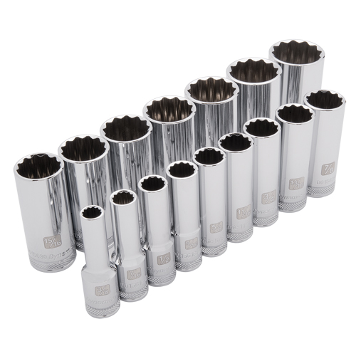 Jeu de douilles SAE, 16 Mcx, Prise de 1/2", Profond Equipex