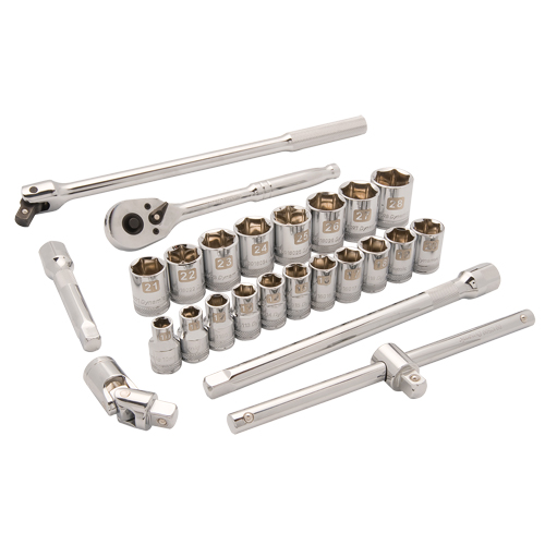 Jeu de douilles m&eacute;triques, 25 Mcx, Prise de 1/2" Equipex