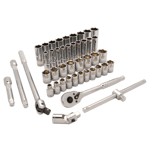 Jeu de douilles m&eacute;triques, 43 Mcx, Prise de 1/2", Profond Equipex