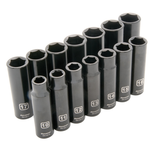 Jeu de douilles m&eacute;triques, 14 Mcx, Chocs, Prise de 1/2", Profond Equipex