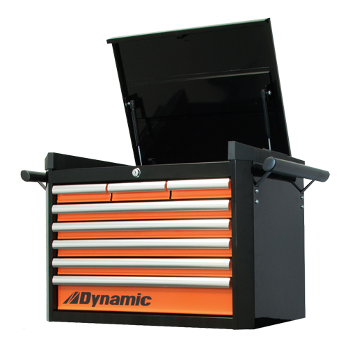 Top Tool Chest, 28" W, 8 Drawers, Black/Orange Equipex