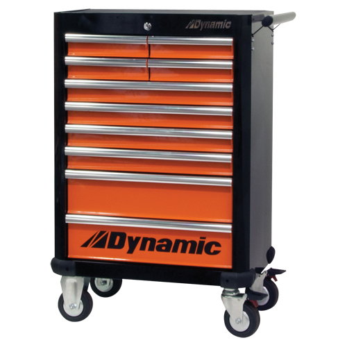 Armoire &agrave; outils mobile, 10 tiroirs, 28" la x 18" p x 43-1/4" h, Noir/Orange Equipex