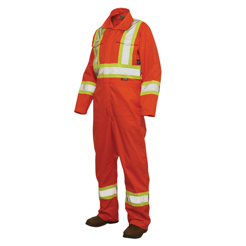 Unlined Safety Coveralls, Large, High Visibility Orange Equipex