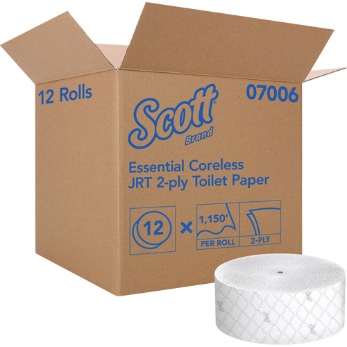 Scott&reg; Essential Toilet Paper, Jumbo/Coreless Roll, 2 Ply, 1150' Length, White Equipex