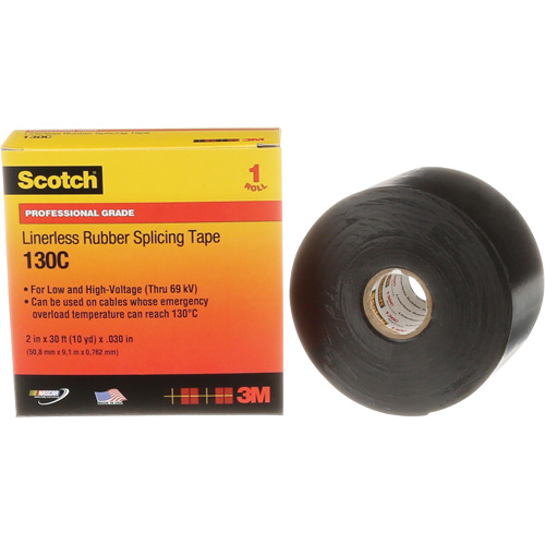 Ruban d'&eacute;pissage sans support en caoutchouc de calibre professionnel Scotch, 50,8 mm (2") la x 9 m (30') lo, 30 mils, Noir Equipex