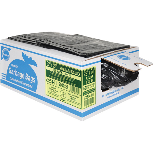 Sacs &agrave; d&eacute;chets industriels s&eacute;rie 2600, R&eacute;gulier, 24" la x 22" lo, Noir Equipex