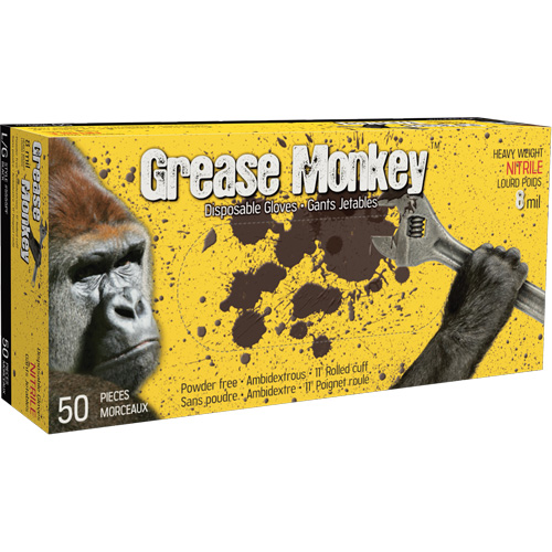 Grease Monkey&reg; Gloves, Large, Nitrile, 8-mil, Powder-Free, Black Equipex