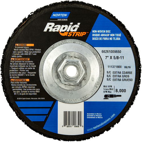 Bear-Tex&reg; Rapid Strip Non-Woven Depressed Center Discs, 7" Dia., Extra Coarse Grit, Silicon Carbide Equipex