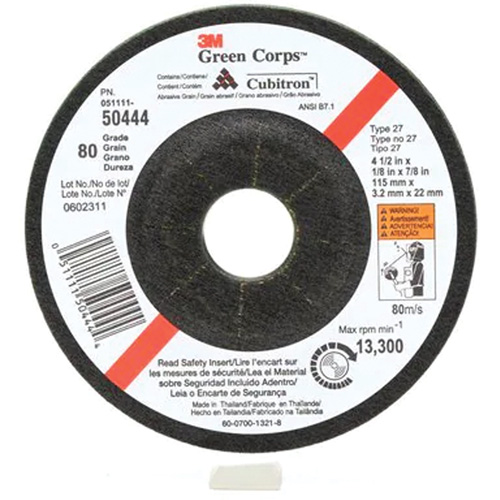 Green Corps Flexible Grinding Wheel, 4-1/2" x 1/8", 7/8" Arbor, Ceramic, Type 27 Equipex