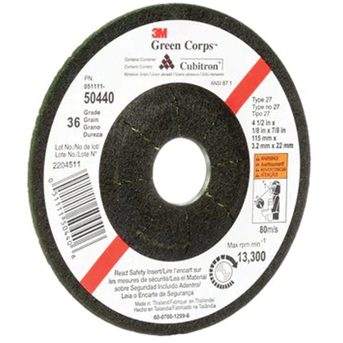 Green Corps Flexible Grinding Wheel, 4-1/2" x 1/8", 7/8" Arbor, Ceramic, Type 27 Equipex