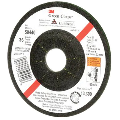 Green Corps Flexible Grinding Wheel, 4-1/2" x 1/8", 7/8" Arbor, Ceramic, Type 27 Equipex